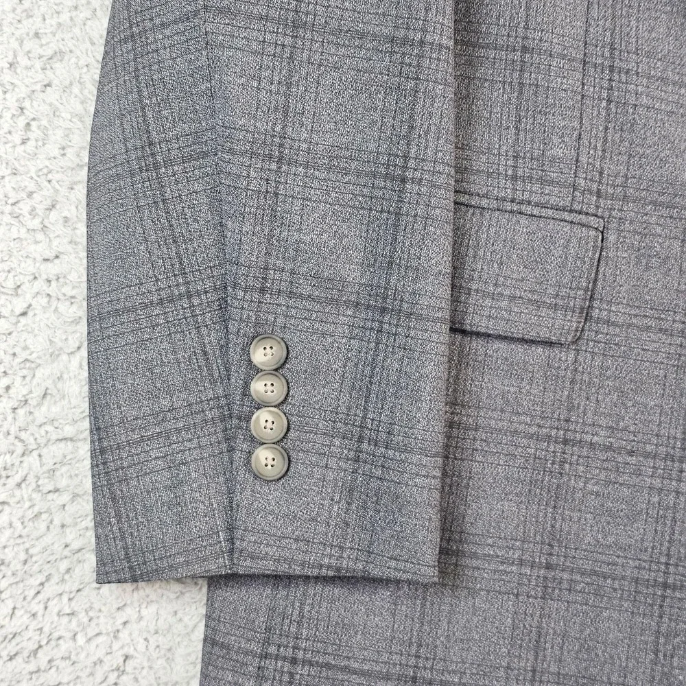 Jos. A. Bank Suit Jacket Mens 46R Gray Plaid Wool Blend Traveler Slim Fit